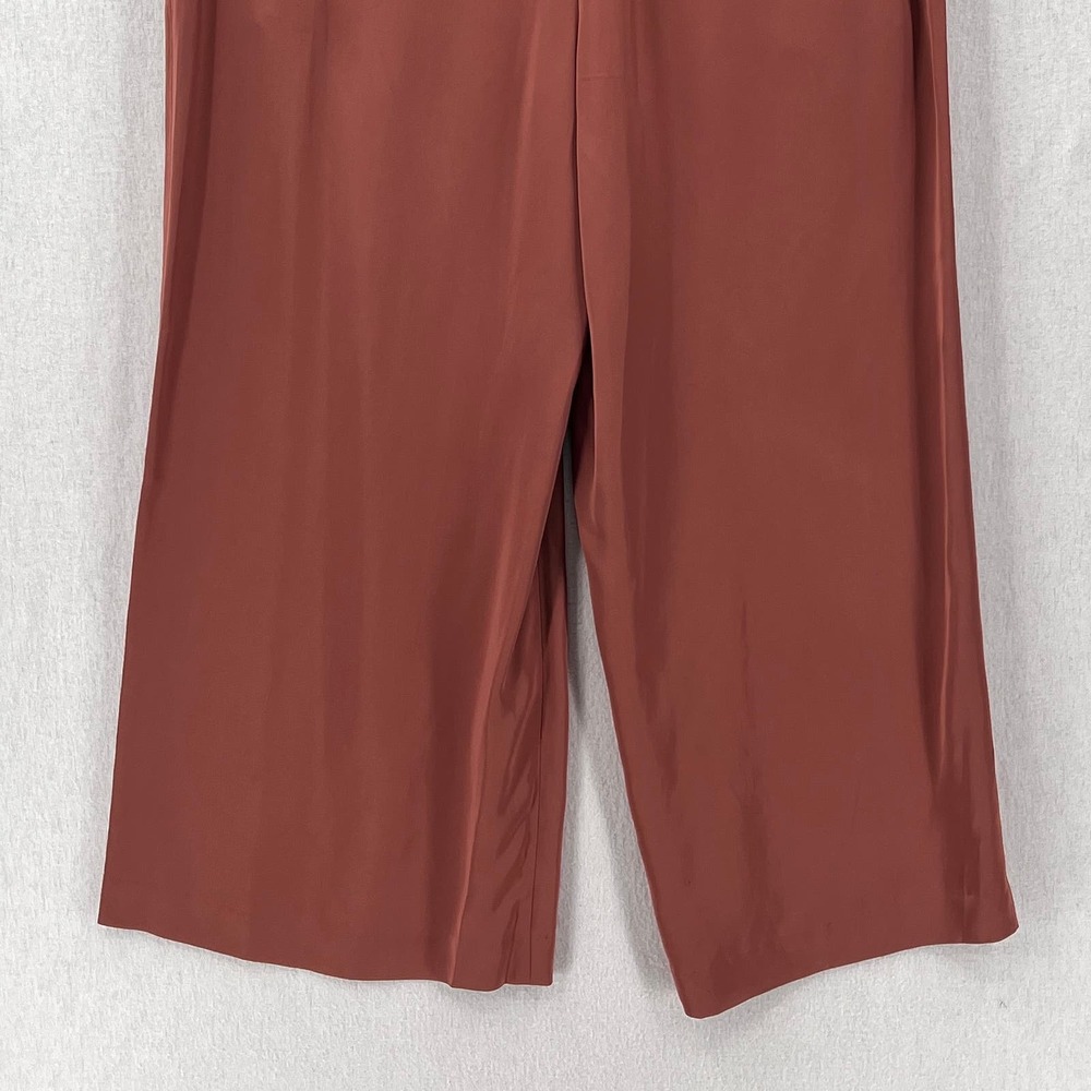 VINCE Satin High Waist Pants Womens 12 Pleated Wide Leg Cropped Silky Dressy - Picture 7 of 16
